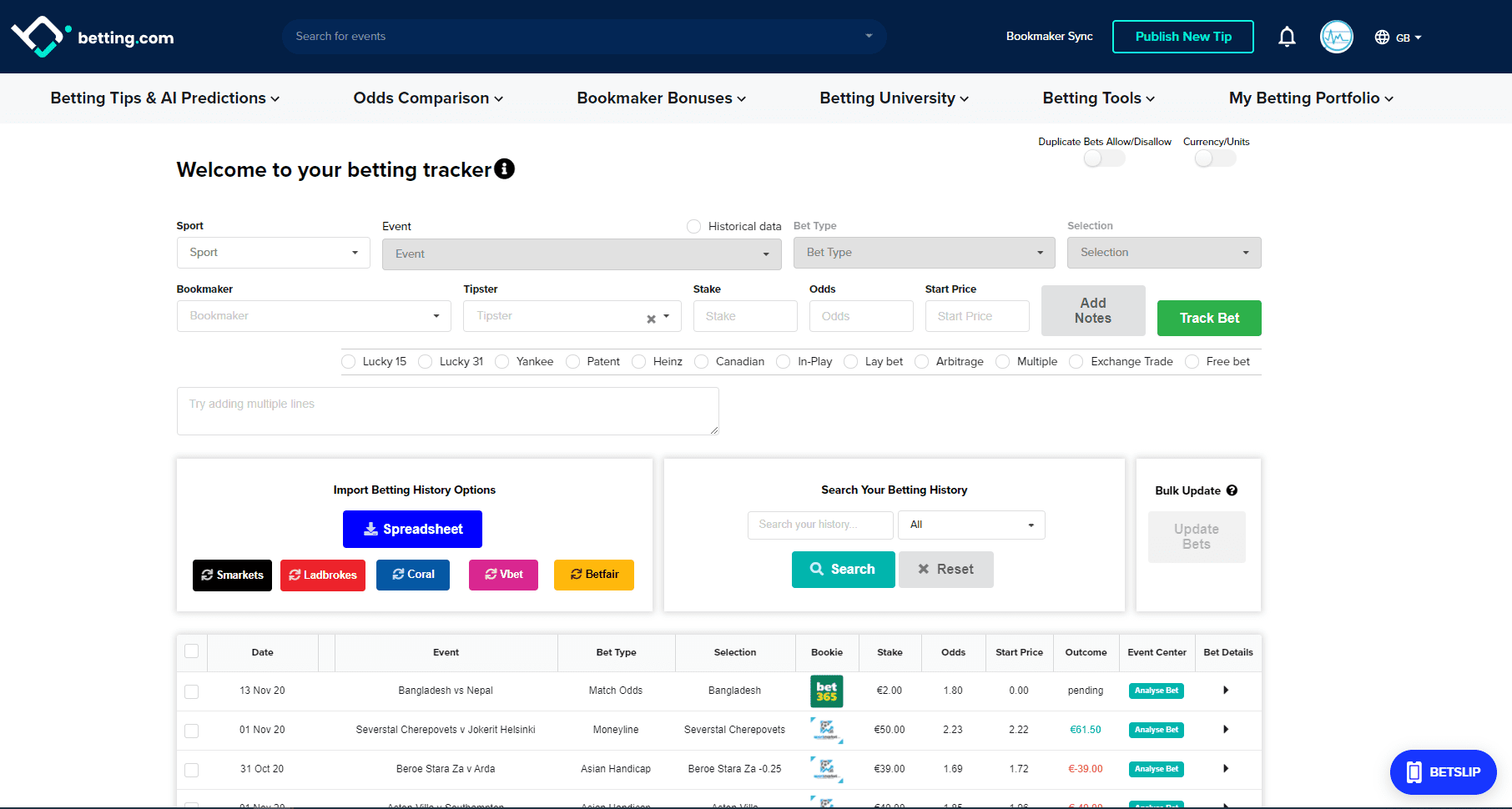 Betting.com - Bet Tracker