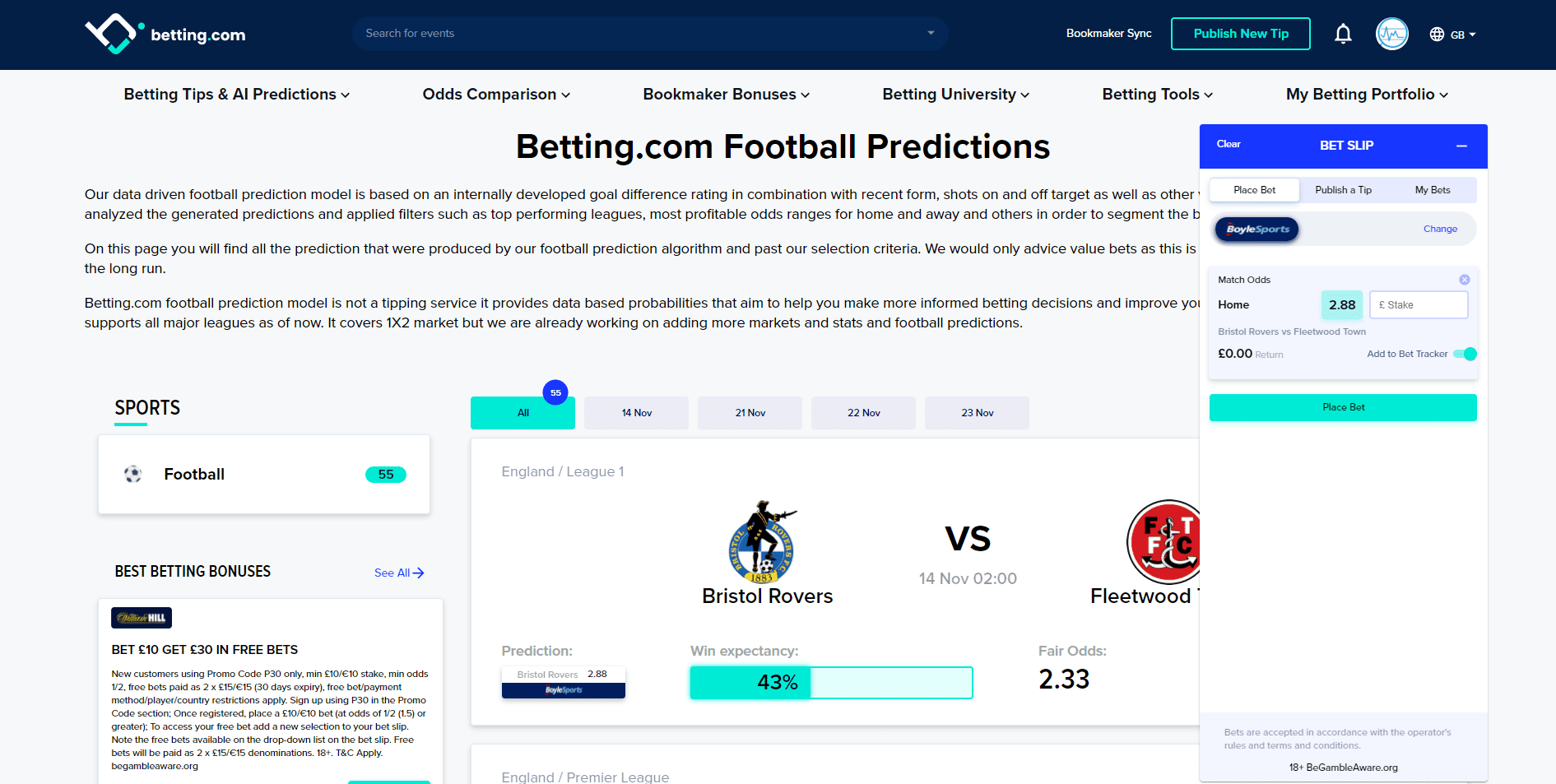 Football Predictions Speed Bet Functionality