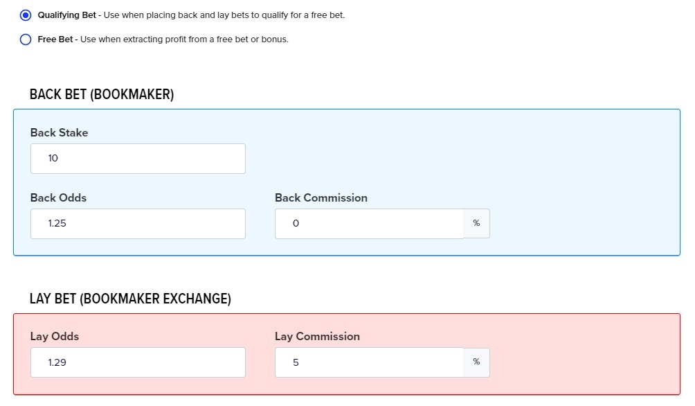 Chelsea vs Palace matched betting calculator example