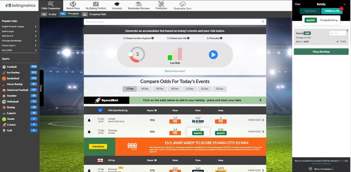 Product update 28.01.2019 - track your bet through our odds comparison